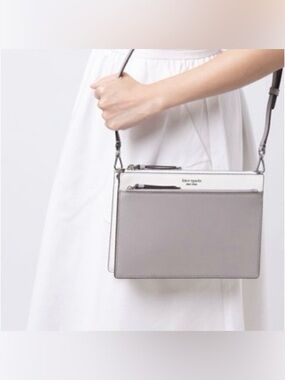 Kate Spade Cameron Zip Crossbody Gray White Colorblock Leather Shoulder Bag